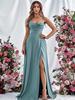 European Spring 2026 Strappy Off-Shoulder Sleeveless Slit Solid Color Elegant Women's Dress