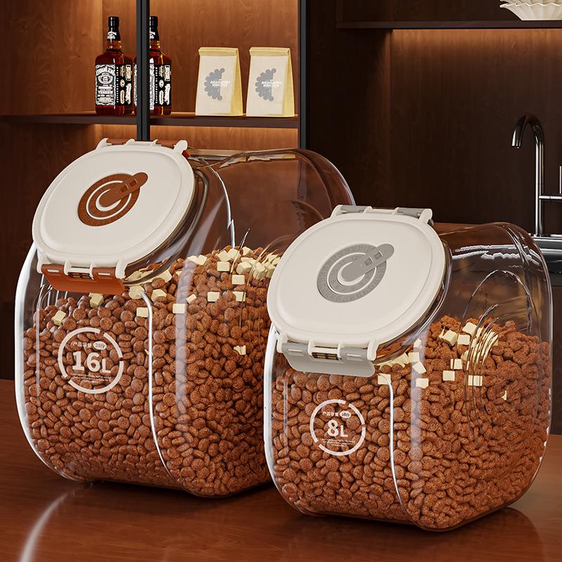 Large Capacity Sealed Moisture-Proof Pet Food Storage Bucket, Transparent for Cat and Dog Food