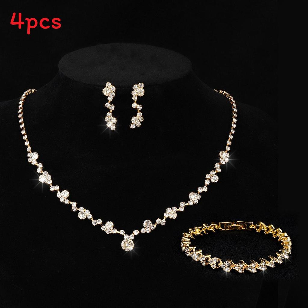 Bridal Jewelry Set With Alloy Water Drill Crystal Pendant For Wedding Bride Gift