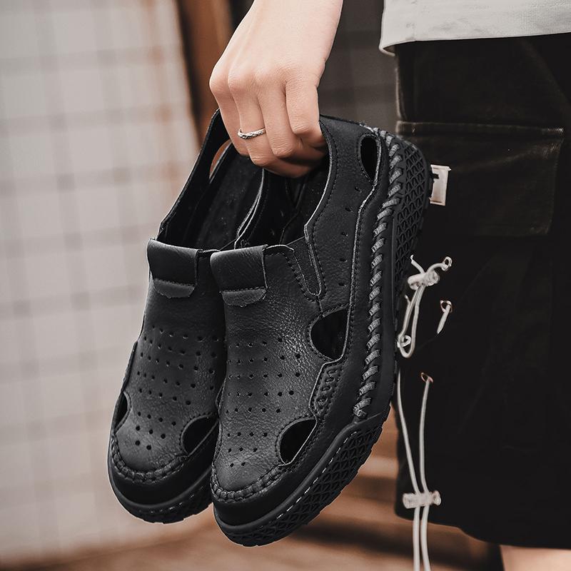 Retro Style Men's Summer Sandals Comfortable Man Sandals Leisure Walk Loafers Handmade Leather Casual Flats Stylish Beach Shoes