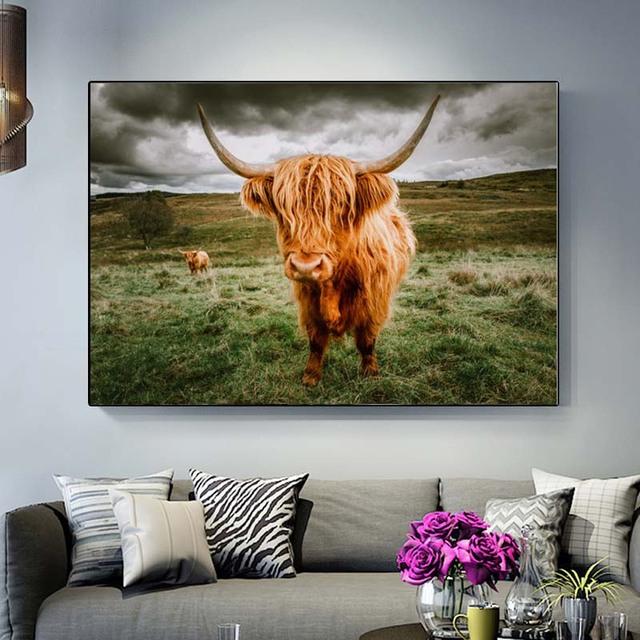 Hochlandkuh, wildes Tier, Leinwandgemälde, Schneevieh, Poster und Drucke, Wandbild für Cuadros, Wohnzimmer, Heimdekoration, ohne Rahmen