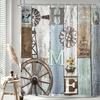 1pc Rustic Wooden Shower Curtain - Vintage Western Farmhouse, Barn Door & Wheel Design, Shabby Chic Sunflower,  Bathroom Decor