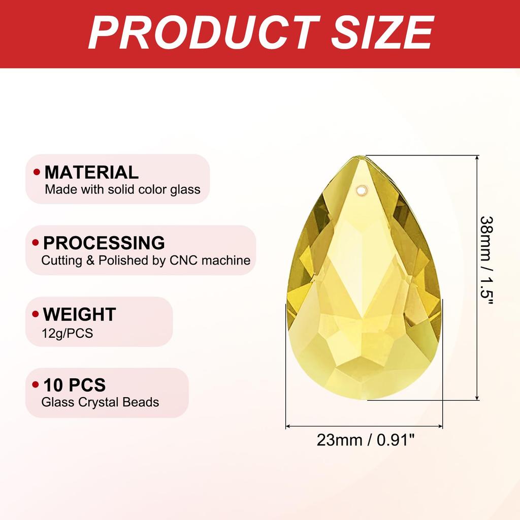 PATIKIL 10-Pack Suncatchers, 38mm Teardrop Crystal Balls, Hanging Crystal Prisms for Window Decoration, DIY, Gold