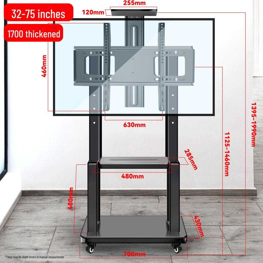 Mobile TV Floor Stand with Adjustable Mount and Shelf