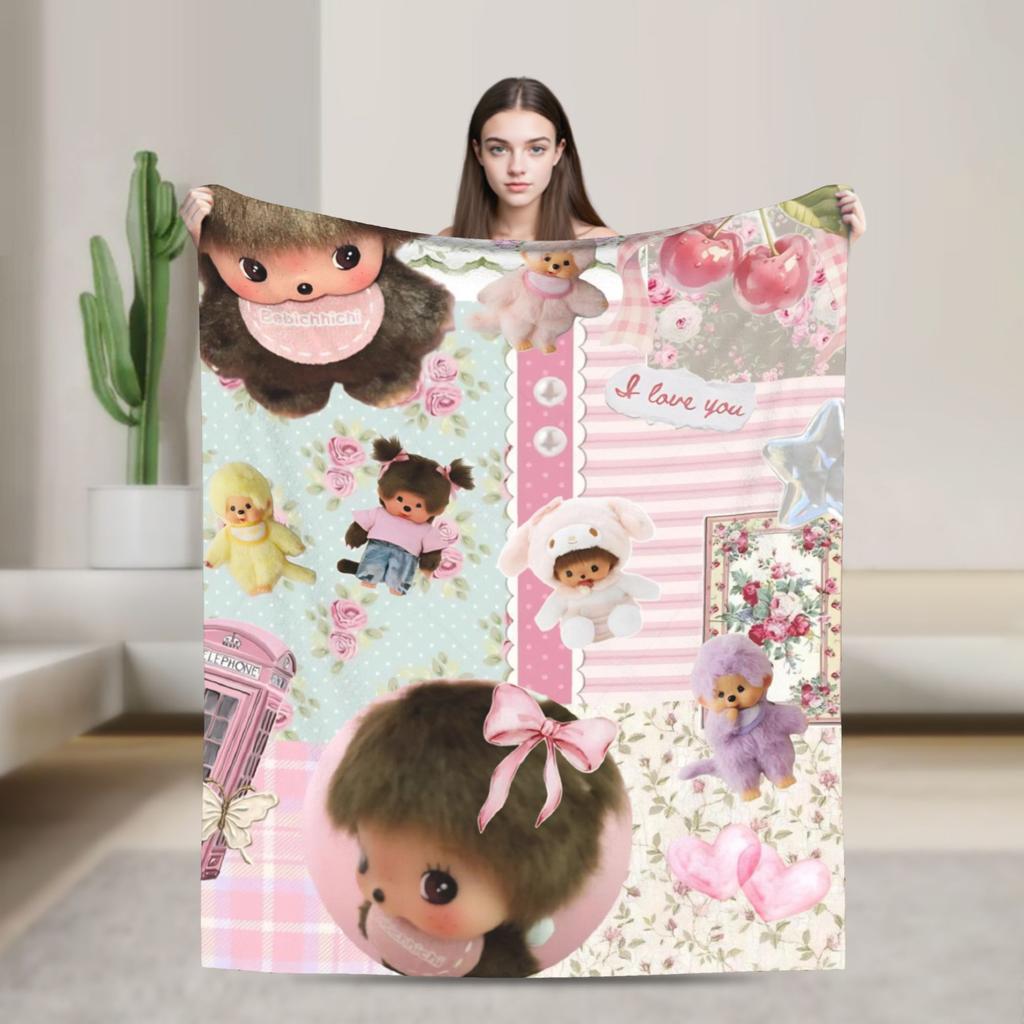 Monchhichis Kun Chan Pärchen Decke Niedliche Cartoon Flanell Tolle Warme Überwurfdecke für Bettwäsche Wohnzimmer Herbst/Winter Outdoor