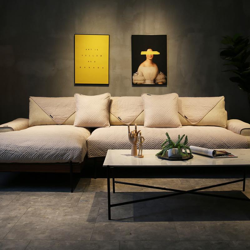 Industrial Style Sofa Cushion for All Seasons, Solid Color, Simple Double-sided Cotton Fabric Cover, Full Cover Towel