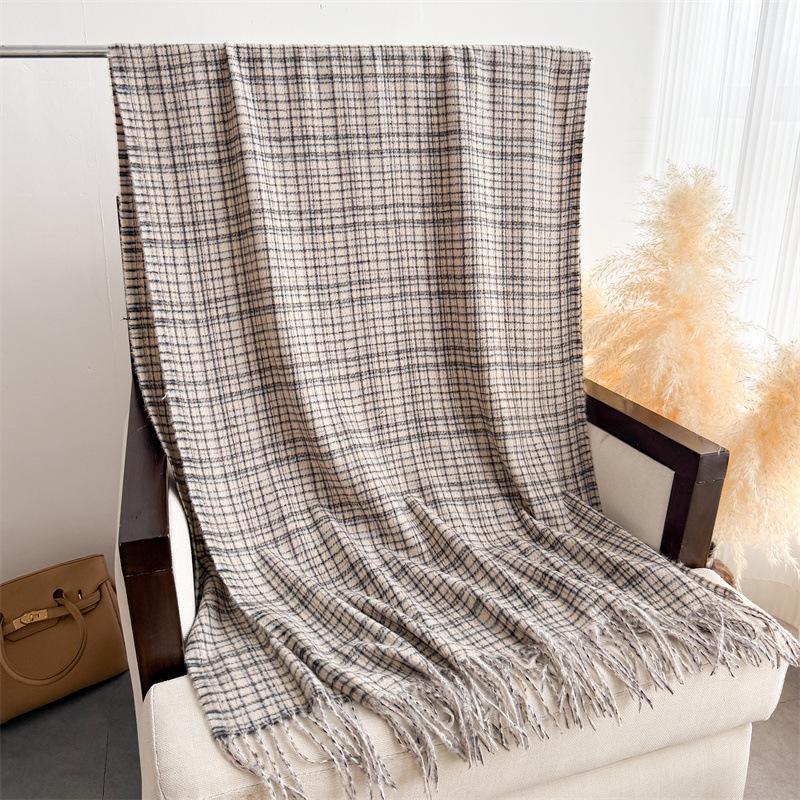 Stripe Plaid Winter Women Scarf Imitation Cashmere Blanket Thick Warm Pashmina Shawl Wraps Tassel Poncho Stoles Echarpe