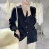Solid Color Casual Versatile Knitted Cardigan Top Women's Autumn and Winter New V-neck Loose and Thin Sweater Jacket
