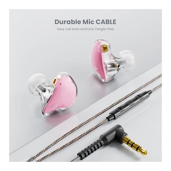 BASN Bmaster IEM Monitor Earphones Triple Driver In-Ear Monitor with 2 Detachable MMCX Cables for Musicians/Drummers Canal Wired Earphones (Pink)