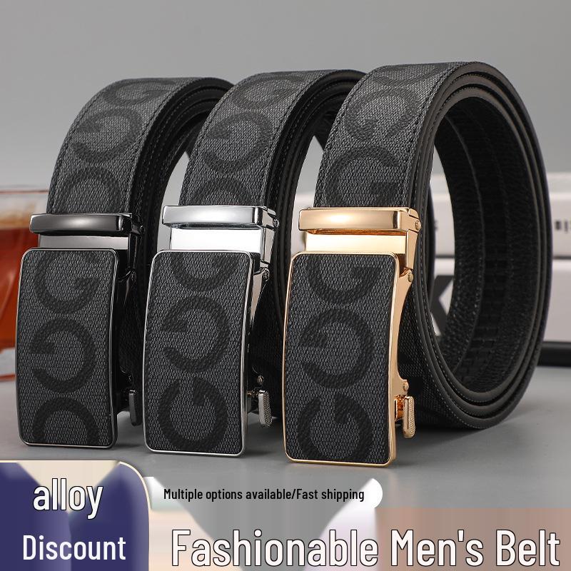Men's Casual Patchwork Faux Leather Waist Belt with Letter Pattern