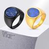 Vnox Stainless Steel Lapis Lazuli Oval Ring for Men, Size 7-12 Waterproof Natural Stone Black Gold Sliver Color Thumb Ring Gifts