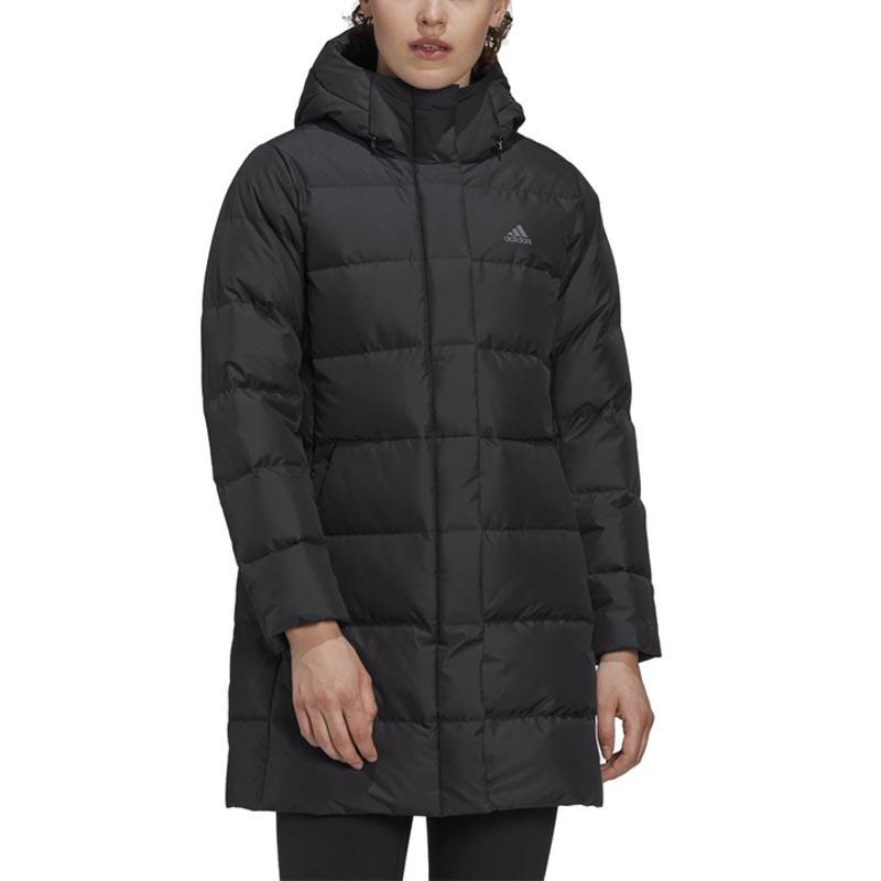 adidas Womens Mid Down Coat Outdoor Windproof Hooded Long Sleeve Jacket Women Coats Black GE9991