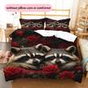 Raccoon and Fresh Flowers Pattern Bedding Home Decoration Birthday Gift (1 * Duvet Cover + 2 * Pillowcase, Without Core)