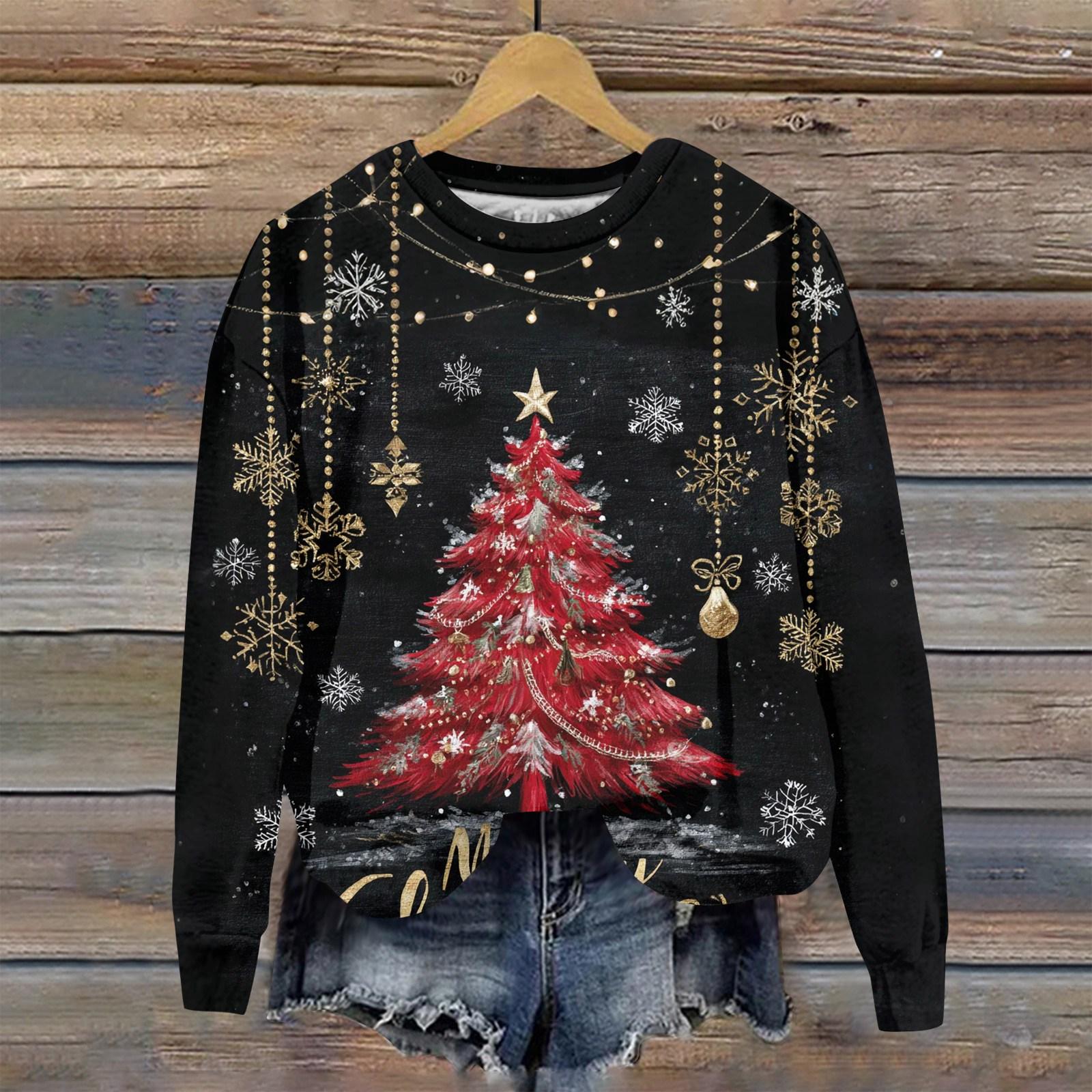 

Женская модная рождественская принтованная толстовка с длинным рукавом и круглым вырезом XL чёрный