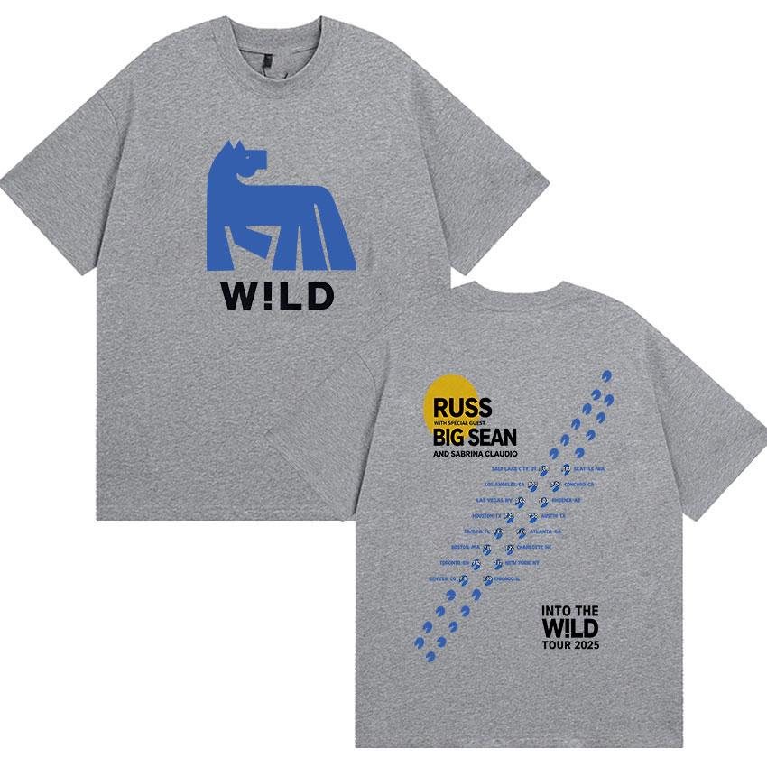 Russ Into The Wild Tour 2025 T-Shirt Herren Damen Vintage Hohe Qualität Mode T-Shirts Lässig Übergroß Baumwoll-T-shirt Streetwear