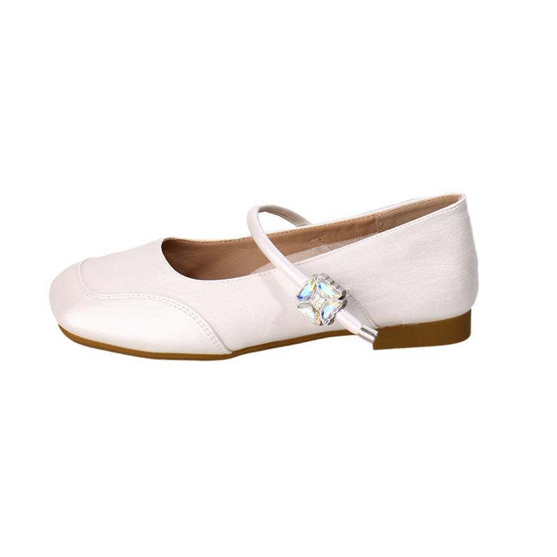 

French square head rhinestone with Mary Jane women s shoes 2025 new small fragrant style with skirt light mouth small leather shoes 35 бежевый