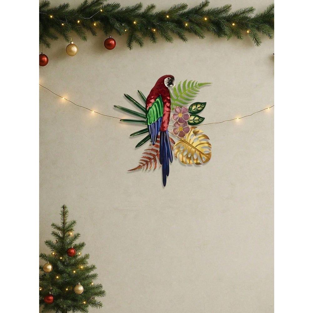 Vintage Metal Parrot Wall Art, Tropical Floral Colorful Bird Decor, Bohemian Kitchen Sign, Farmhouse Coffee Shop Hanging, Unique Gift for Women
