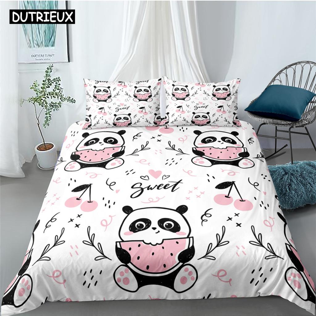 Cartoon Cute Panda Polyester Bedding Sets Child Kids Covers Boys Bed Linen Set For Teens King Size Bedding Set
