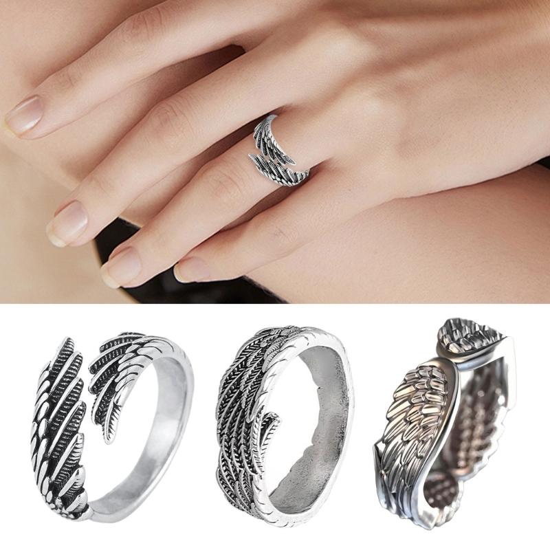 Adjustable Open Feather Rings Vintage Styles Unisex Jewelry Accessory for Women Men Gifts Silver Tone Retro Designs