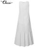 Celmia Spring Summer Women's Fashion Striped Cotton Tank Maxi Dress A Line Sleeveless O Neck Pleated Casual Loose Long Dresses Plus Size Kleid