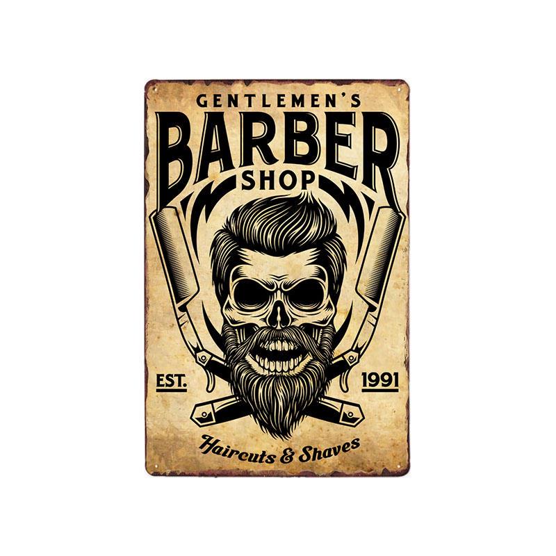 Hohappyme Vintage Barber Shop Metal Signs Barbershop Poster Bar Pub Retro Plaque Haircut and Shave Beard Iron Plates 20x30 Cm