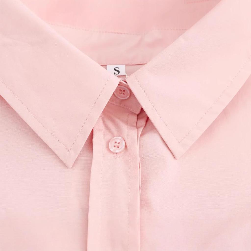 2025 Spring Women's European & American Style Casual Loose Long-Sleeve Cotton Shirt with Turn-Down Collar