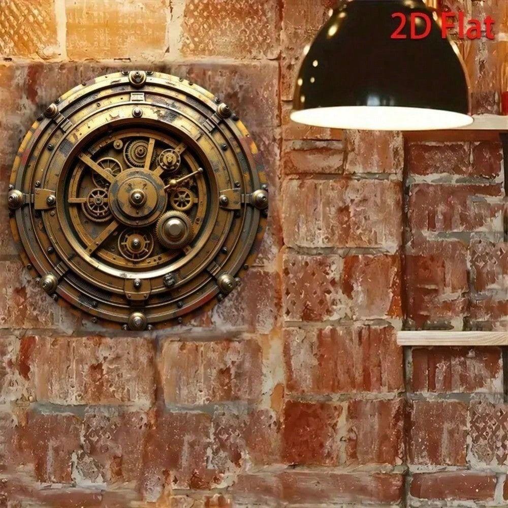 Vintage Industrial Metal Wall Art Clock Decor