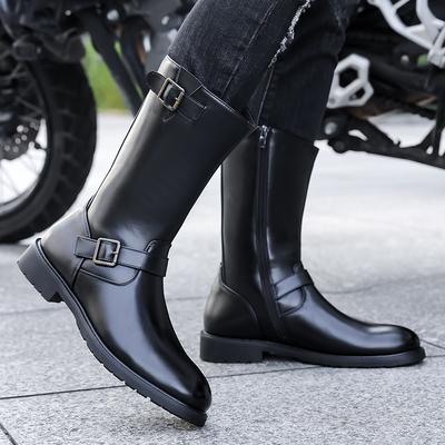 Vintage Men's Cowboy Boots Belt Buckle Ring High Top Motorcycle Boots Men Shoes Fashion Square Toe Warm Boots Big Size 38-48