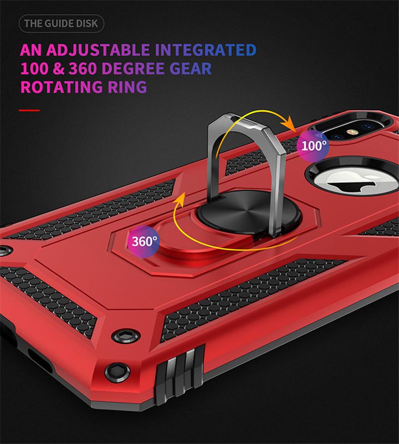 Rugged Armor Phone Case For iPhone X XR XS 11 12 13 Mini Pro Max 6 7 8 Plus Finger Magnetic Ring Hard Holder Shockproof Cover