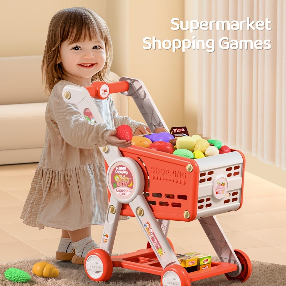 31pcs Kids Play Shopping Cart Set, Red and Green, Made of Other Plastic Material, with Play Food Fruit Vegetable Dessert and Shop Accessories