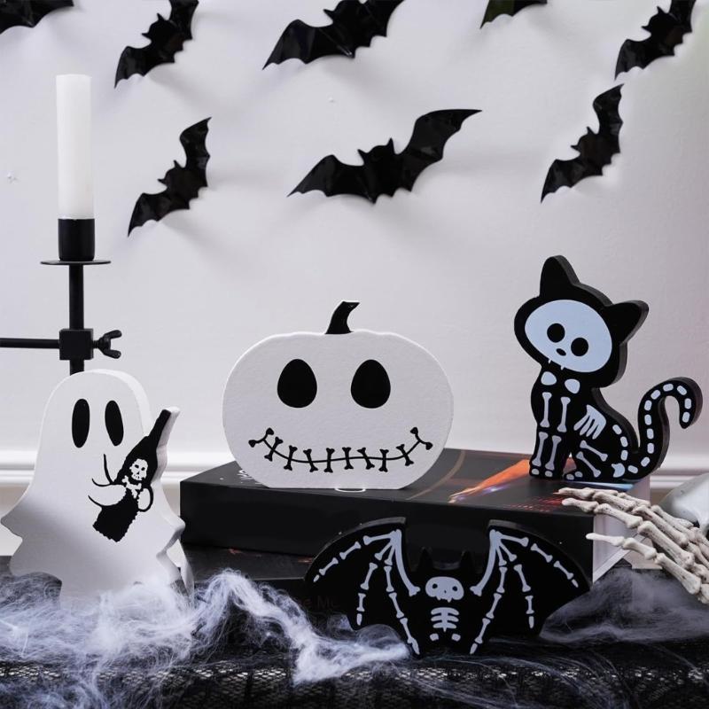 Plastic Halloweens Skull Ornaments Set Of 4 Shatterproofs Indoor Outdoor Decorative Accent