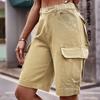 5Colors 2XL Women's Fashion Casual Solid Color Washed Denim Multi-Pocket Belt Overalls Five-Point Shorts