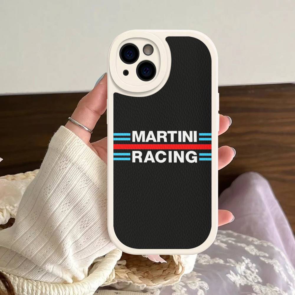 M-Martini Racing Horizontal Stripe For IPhone 16 15 14 13 12 11 Pro Max Plus Shockproof Leather Soft Phone Cover