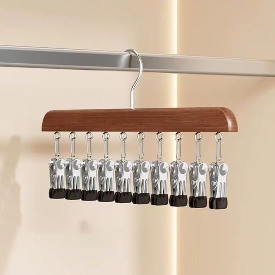 Closet Organizer Leggings Hanger with 10 or 12 Clips Space Saving Pants Hanger No Trace Metal Clips for Yoga Pants Jeans Skirts T-Shirts