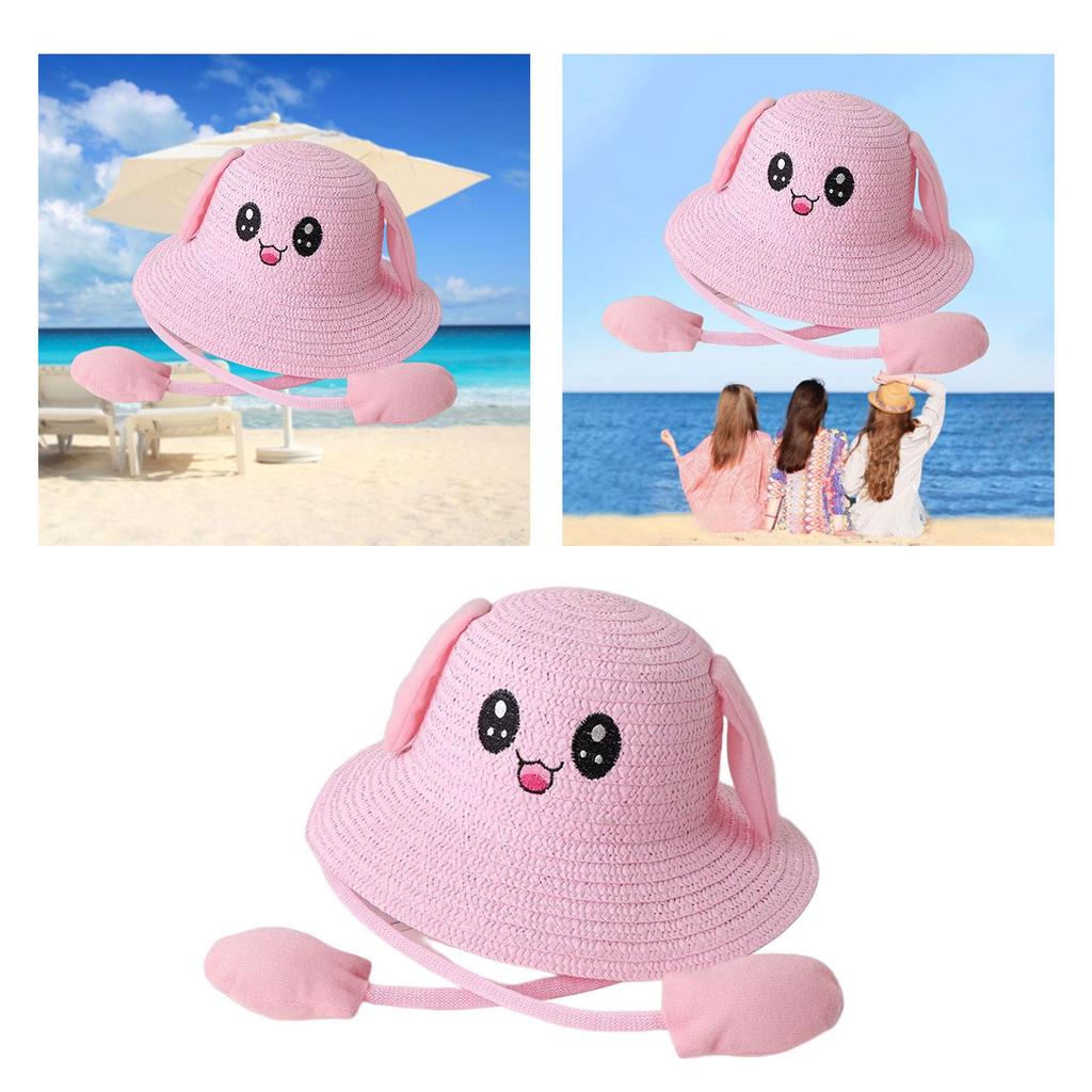 Rabbit Ear Sunshade Straw Hat Trendy Fisherman Caps for Street Trips Outdoor Pink