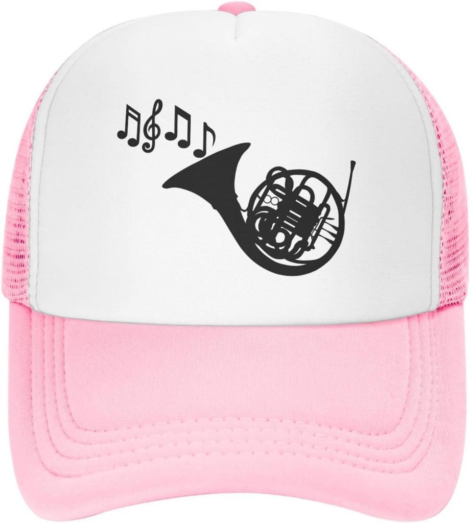 French Horn Music Notes Trucker Hat Adjustable Mesh Back Sun Protection Outdoor Cap