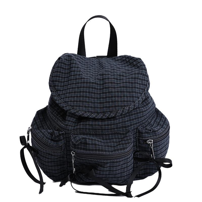 Women's bag plaid drawstring backpack summer new large-capacity student commuter backpack niche lightweight