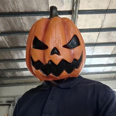 Latex Pumpkin Demon Mask for Halloween Carnival and Dance.