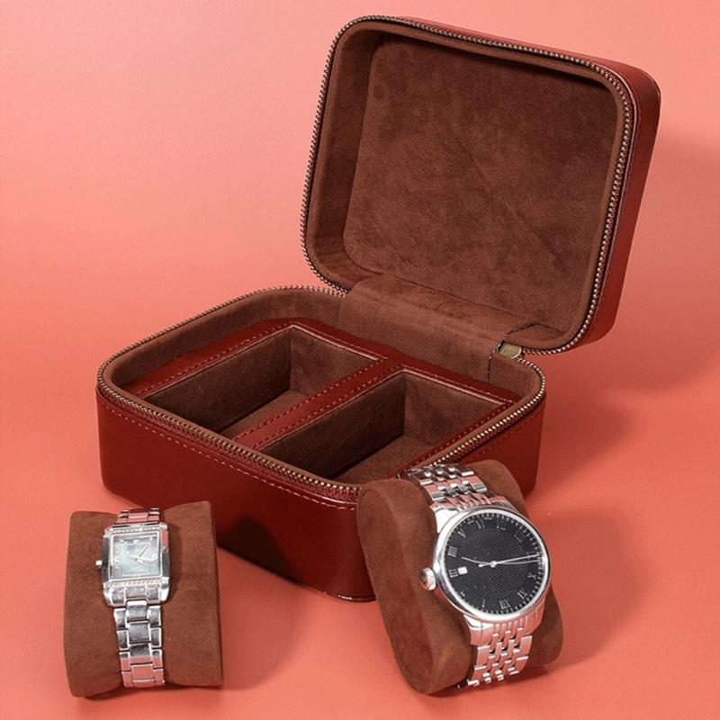 Elegant PU Leather Watch Case 2 Slots Timepieces Organizer Fashionable Watches Travel Pouch for Jewelry Enthusiasts