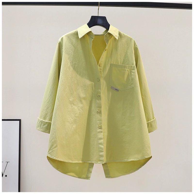 Camicia da Donna Primavera Colore Unico Larga Lunghezza Media Design Spacco Posteriore Collo a Revers Top Casual