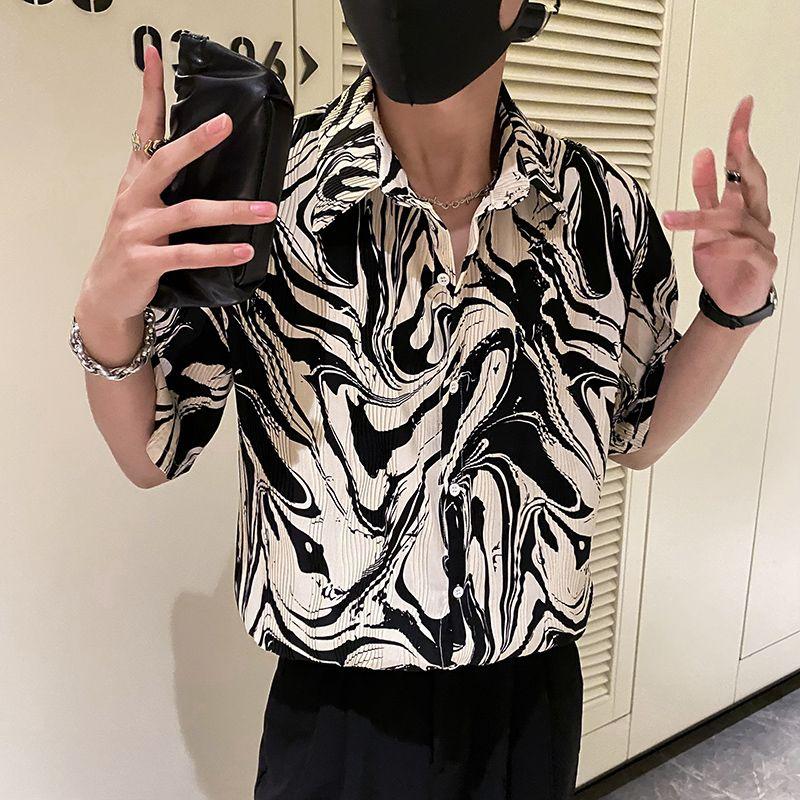 Fashion Vintage Printed Shirts Men's Clothing Polo-Neck Summer New Single-breasted Casual Loose Japan Style Short Sleeve Shirts