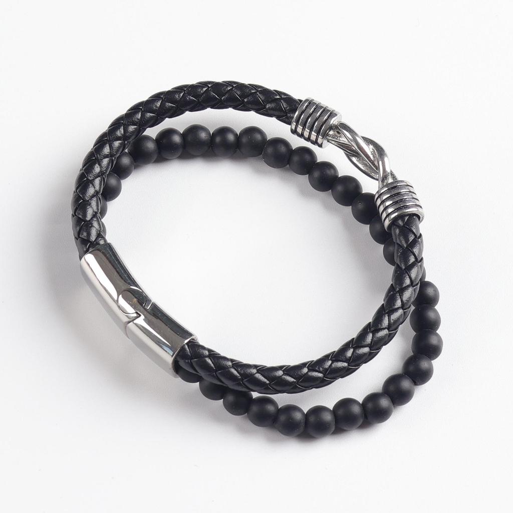 Magnetic Buckle Leather Bracelet: Men's Double Buckle Woven Accessory - Handmade Design