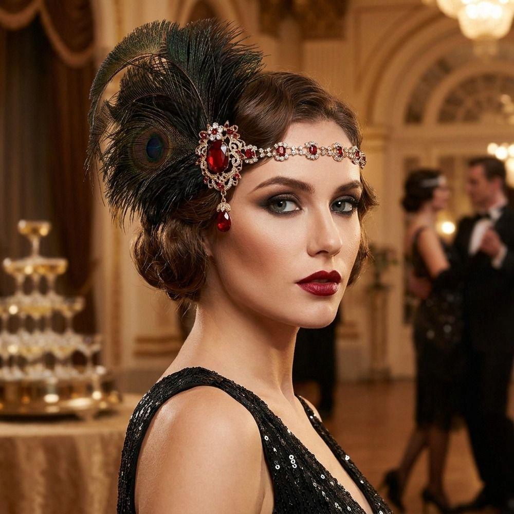 Vintage Gatsby Style Feather Headband Fascinator Masquerade Hair Band Makeup Party