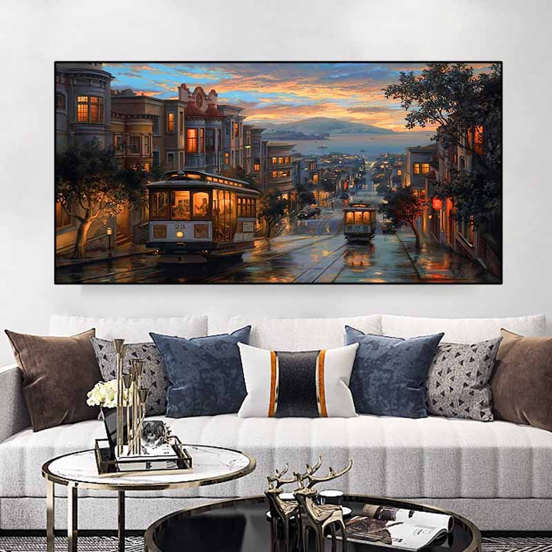 

Дождь, город, улица, картина, печать на холсте, пейзажные постеры, настенные художественные фотографии для гостиной, поезд, корабль, домашний декор, без рамки 20x40cm No Frame