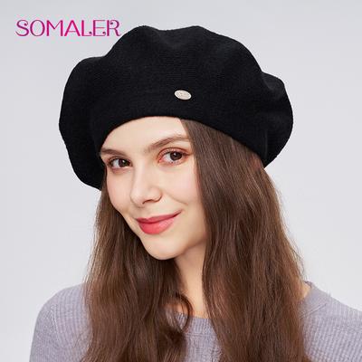 Winter-Baskenmütze für Damen Herbst Wollstrick Baskenmützen mit Pailletten Warme Doppelschicht Klassische Französische Stil Baskenmütze