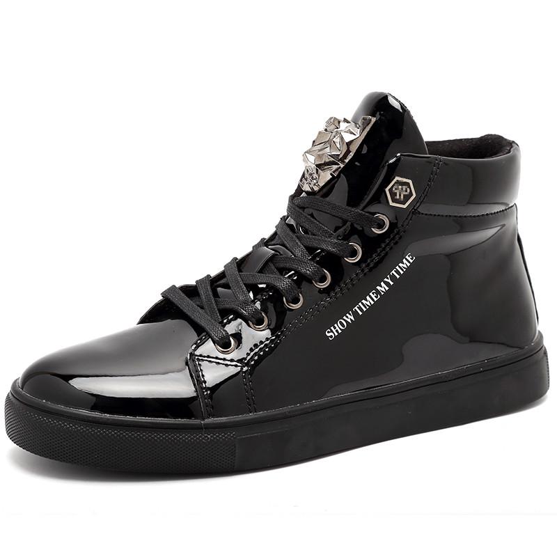 Luxury Blue High Top Sneakers Men Skateboard Shoes Big Size 47 Patent Leather Man Sneakers Platform Non-Slip Men's Casual Shoes
