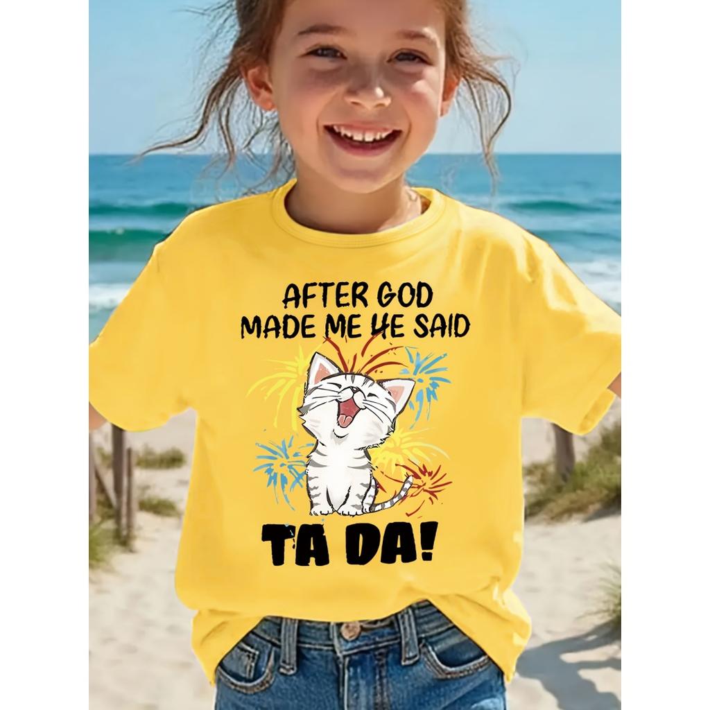 2026 New Kids T-Shirts Cute Cat Graphic Animal Print Summer Fashion Children Clothes Funny Round Neck Cute Cat Lover Streetwear