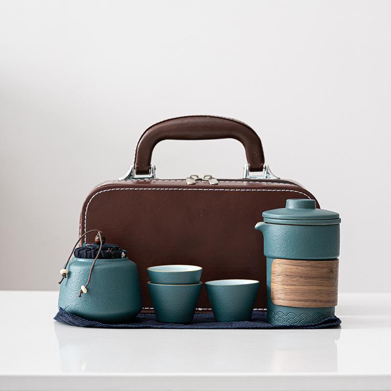 

Travel Kung Fu Tea Set Kuaike Cup Small Peach with Can Portable One Pot Three Cups Outdoor Brewing Teapot Teacup