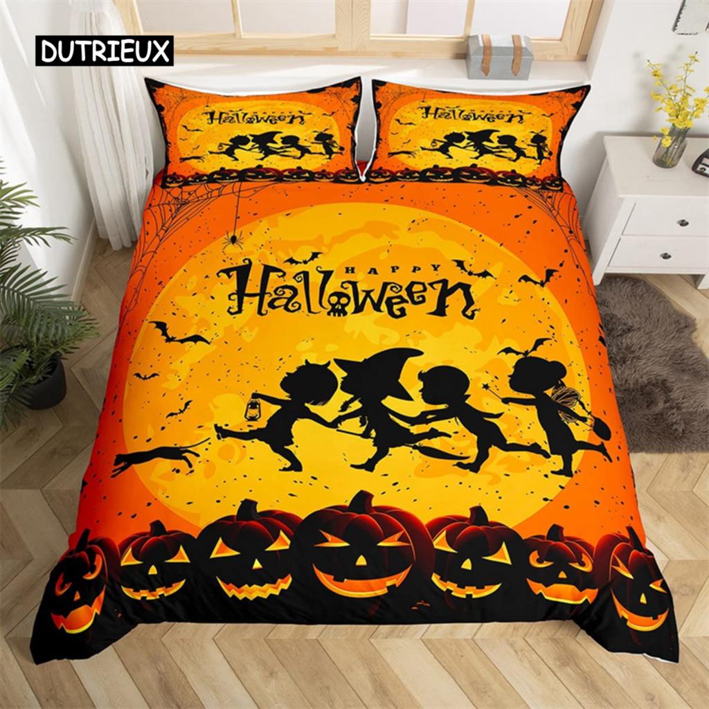 Halloweenský povlak na přikrývku Kreslená dýně Twin povlak na přikrývku Lucerna Ložní souprava Polyesterový povlak na přikrývku s duchem pro děti Chlapce Dívky