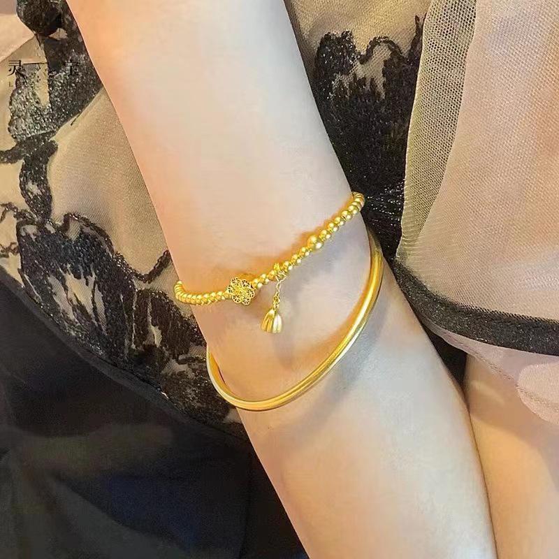 Six-Phase Lotus Seed Gold-Plated Bracelet 4mm Beads – Fortune Child Jewelry Collection